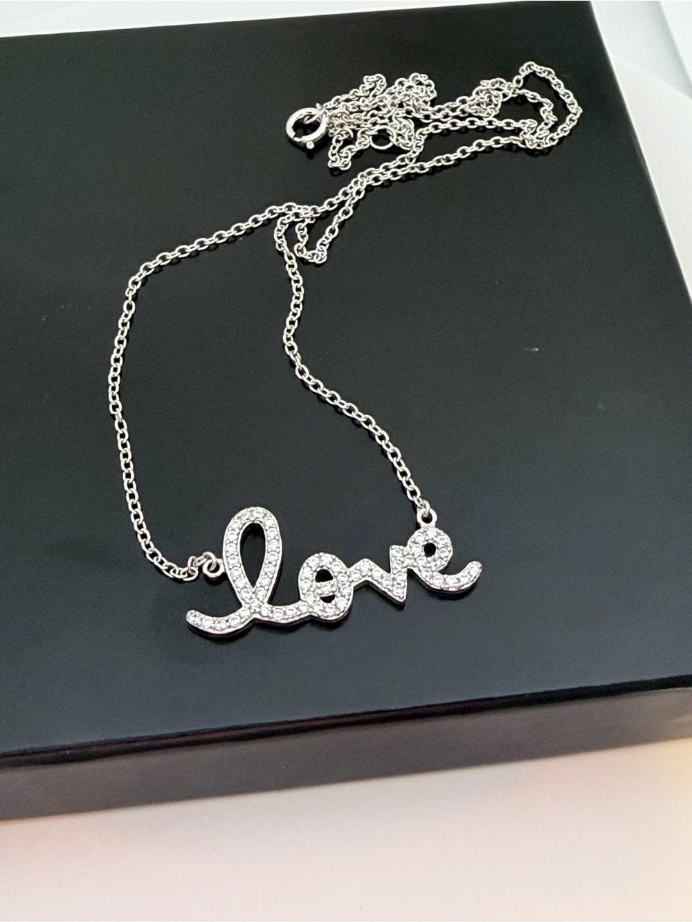 Freida Rothman 925 Sterling Silver 'Love' Pendant Necklace with Clear Stones -